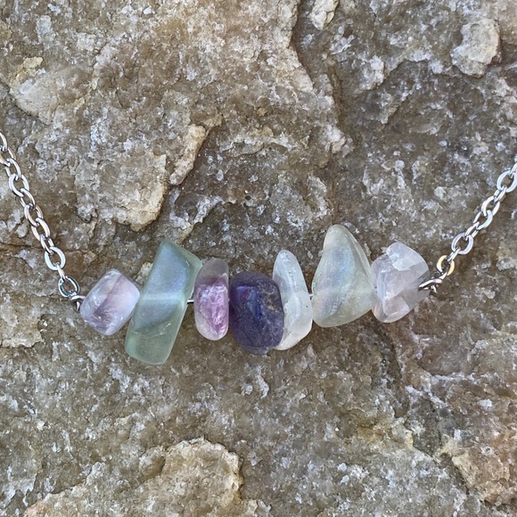 🟢🟣Fluorite & Silver Necklace - Picture 2 of 4